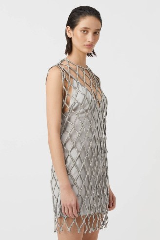 CAMILLA AND MARC Rococo Crochet Midi Dress in Silver ~ sheer embellished cocktail dresses with under slip ~ luxe evening occasion clothes ~ luxury event fashion