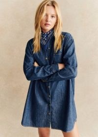 Sezane Sadie Dress in Deep Blue ~ relaxed fit short length denim shirt dresses ~ organic cotton fashion