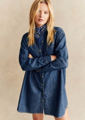 Sezane Sadie Dress in Deep Blue ~ relaxed fit short length denim shirt dresses ~ organic cotton fashion