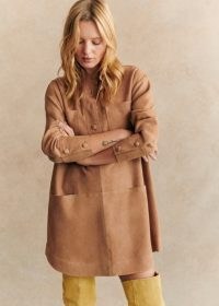 Sezane Salomé Dress in Light Camel ~ brown collared relaxed fit dresses