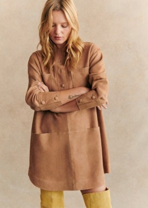 Sezane Salomé Dress in Light Camel ~ brown collared relaxed fit dresses