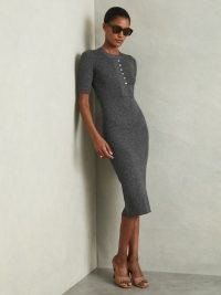 REISS Sandy Ribbed Wool Blend Midi Dress in Grey ~ chic knitted sweater dresses