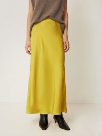 JIGSAW Satin Bias Maxi Skirt in Yellow / silky slip skirts / luxe clothing