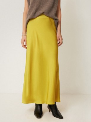 JIGSAW Satin Bias Maxi Skirt in Yellow / silky slip skirts / luxe clothing