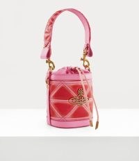 Vivienne Westwood Small Kitty Bucket Bag in Pink/Red ~ leather drawsting top handle bags ~ designer handbags with iconic motifs