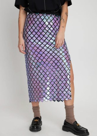 STELLA NOVA Sequins Skirt in Seductive Purple / women’s sequin covered skirts / sequinned fashion