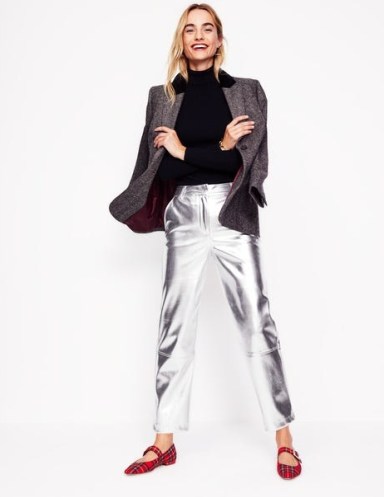 Boden Tapered PU Trousers in Silver ~ women’s metallic faux leather trouser