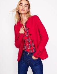 Boden Textured Stitch Cardigan in Rouge Red ~ women’s straight fit button detail cardigans