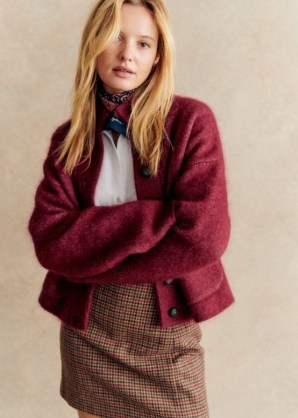 Sezane Thais Jacket in Burgundy ~ dark red knitted jackets