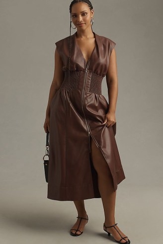 Forever That Girl Raina Short-Sleeve Lace Maxi Dress in Chocolate ~ luxe style cap sleeve fitted waist front zip dresses