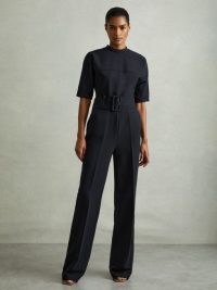 Reiss June Wide Leg Belted Jumpsuit in Navy – women’s smart dark blue jumpsuits – womens corporate workwear