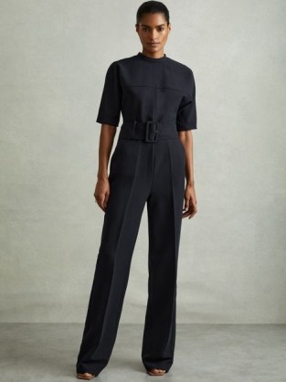 Reiss June Wide Leg Belted Jumpsuit in Navy – women’s smart dark blue jumpsuits – womens corporate workwear