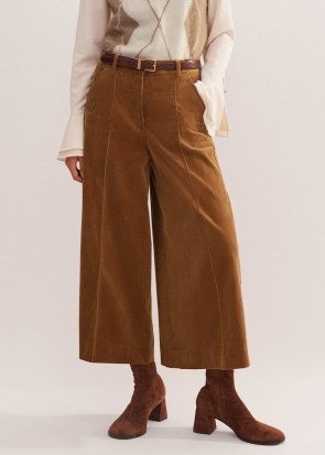 ME and EM Cord Culotte in Caramel Italian Cotton Corduroy – cropped wide leg trousers ~ chic brown culottes