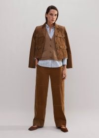 ME and EM Corduroy Relaxed Barrel-Leg Trouser in Caramel Italian Cotton Corduroy – women’s casual brown mid rise waist trousers