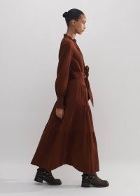 Soft Cord Maxi Dress + Belt in Conker – brown longline tie waist tiered dresses – women’s corduroy clothing for autumn / winter 2024