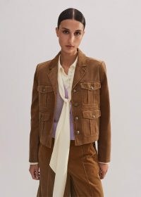 me and em Velvet Military Crop Jacket in Caramel – luxe brown utility jackets