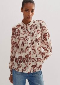 ME and EM Cotton Midnight Floral Print Blouse in Light Cream/Black/Peach – feminine cream printed blouses