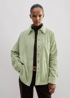 me and em Oversized Cord Shacket in Fresg Pistachio – women’s light green corduroy shackets – womens textued overshirt