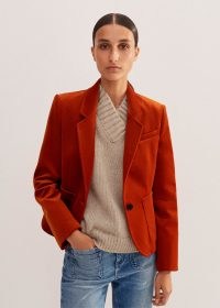 ME and EM Velvet Patch Pocket Short Jacket in Bitter Orange – women’s luxe single breasted autumn jackets