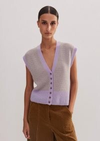 ME and EM Merino Cashmere Silk Textured Vest in Light Lupin Lilac / Oatmeal ~ luxe knitted vests ~ luxury knitwear for autumn / winter 2024 – 25