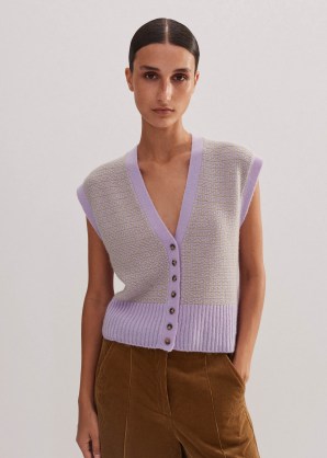 ME and EM Merino Cashmere Silk Textured Vest in Light Lupin Lilac / Oatmeal ~ luxe knitted vests ~ luxury knitwear for autumn / winter 2024 – 25