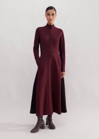 ME AND EM Travel Tailoring Colour Block Maxi Dress in Deep Merlot/Cabernet / dark purplish red winter dresses / autumn colours 2024