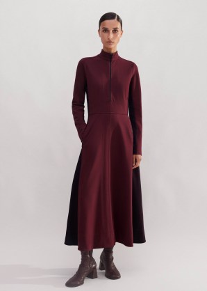 ME AND EM Travel Tailoring Colour Block Maxi Dress in Deep Merlot/Cabernet / dark purplish red winter dresses / autumn colours 2024