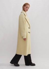 me and em Wool-Blend Bouclé Coat in Winter Citrus – women’s pale yellow relaxed fit longline winter coats – luxe clothing