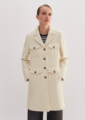 ME AND EM Wool-Blend Military Swing Coat in Ivory / women’s luxury off white winter coats for 2024 / 2025