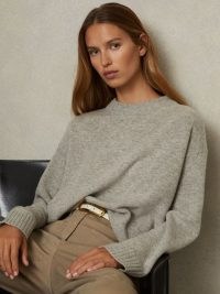 Reiss Elena Wool-Cashmere Crew Neck Jumper in Grey Marl | women’s luxe style drop shoulder jumpers