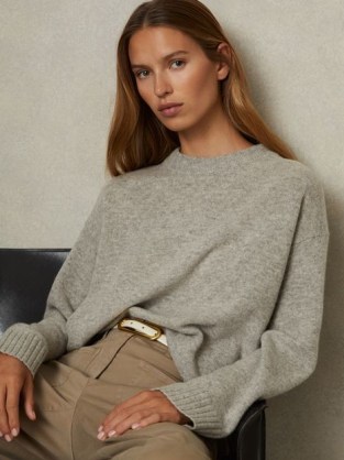 Reiss Elena Wool-Cashmere Crew Neck Jumper in Grey Marl | women’s luxe style drop shoulder jumpers