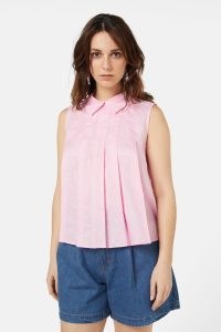 gorman Akira Tank Top in Pink ~ sleeveless linen front pleat tops