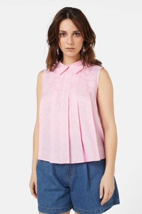 gorman Akira Tank Top in Pink ~ sleeveless linen front pleat tops