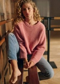 Sezane Amiel Jumper in Mottled Pink ~ luxury round neck relaxed fit jumpers ~ luxe knits