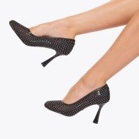 KG Kurt Geiger anya heel in Black – semi sheer crystal embellished court shoes – flared heel mesh fabric courts