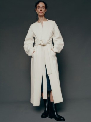 Reformation Vera Regenerative Wool Sweater Coat in Arctic / chic white winter coats