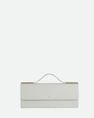 BEVZA BAGUETTE CLUTCH IN Dusty Ivory | chic off white leather bag | luxe contemporary minimalist design handbag