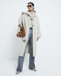 River Island Beige Premium Wool Blend Scarf Coat | women’s longline luxe style winter coats