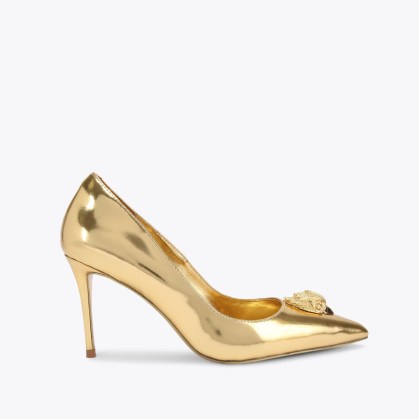 Kurt Geiger London belgravia eagle court heel in Gold – smooth metallic leather courts