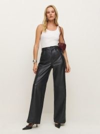 Reformation Veda Kennedy Studded Black Leather Pant – women’s luxe stud embellished trousers