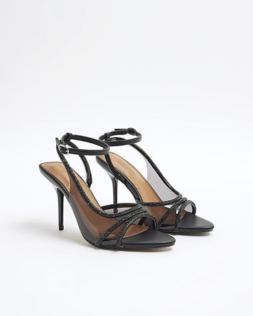 River Island Black Embellished Strap Heeled Sandal | glamorous party heels