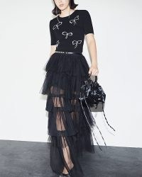 River Island Black Mesh Tulle Skirt | semi sheer layered maxi skirts | see through mesh evening fashion