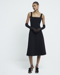 RIVER ISLAND Black Tailored Seamed Midi Dress ~ ladylike going out evening dresses ~ minimalist party fashion