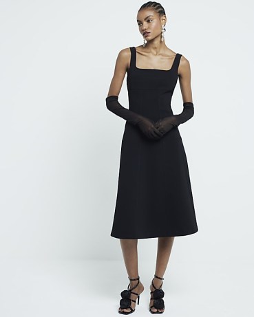 RIVER ISLAND Black Tailored Seamed Midi Dress ~ ladylike going out evening dresses ~ minimalist party fashion