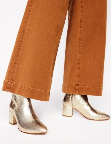 Boden Block Heel Leather Ankle Boot in Gold / shiny metallic boots