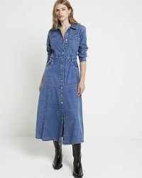 River Island Blue denim midi shirt dress | long sleeve collared dresses