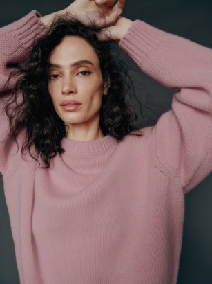 Reformation Gwen Oversized Regenerative Wool Sweater in Blush Pink / women’s drop shoulder jumper