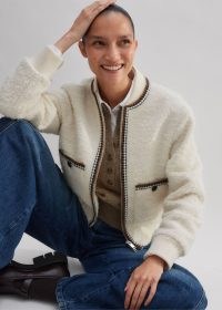 ME and EM Bouclé Bomber Jacket Ivory ~ women’s textured baseball collar front zip up jackets