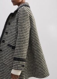 ME and EM Bouclé Houndstooth Swing Coat in Black /Ivory | chic short length check print winter coats