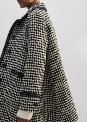 ME and EM Bouclé Houndstooth Swing Coat in Black /Ivory | chic short length check print winter coats